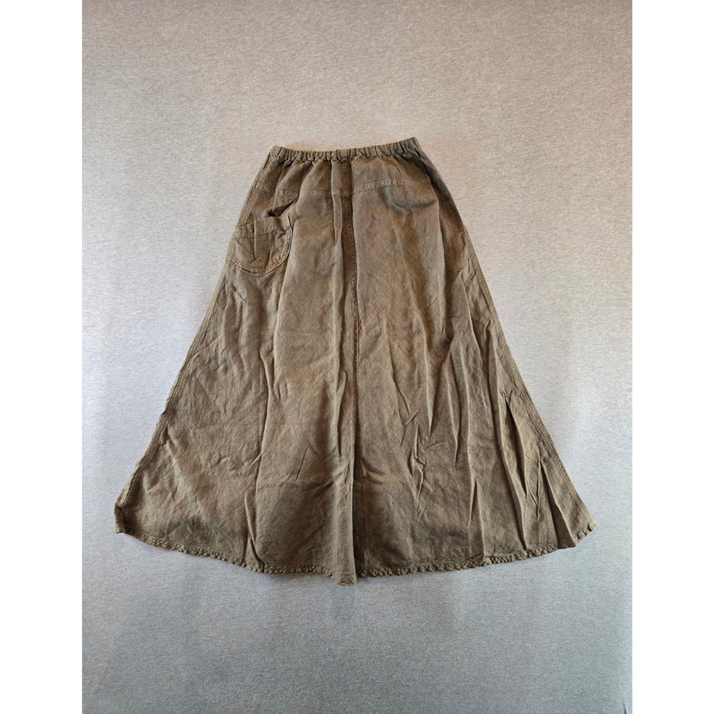 CP Shades Maxi Skirt Womens M Olive Brown 100% Linen Elastic Waist Lagenlook